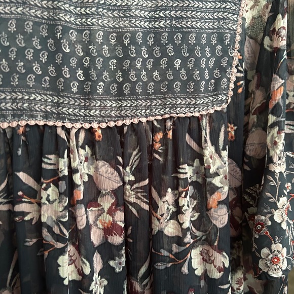 Knox Rose Women's Floral Tassels V Neck Boho Peasant Blouse XL Blue Pink White - Picture 7 of 10